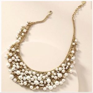 🌸 Stella & Dot Eve Bib Crystal & Pearl Vintage Gold Necklace